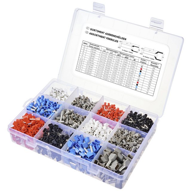 Bild von Tru Components TC-11991840 Aderendhülsen-Sortiment 0.5mm² 4mm² Weiß, Grau, Rot, Schwarz, Blau 20, Elektronikkabel + Stecker, Mehrfarbig