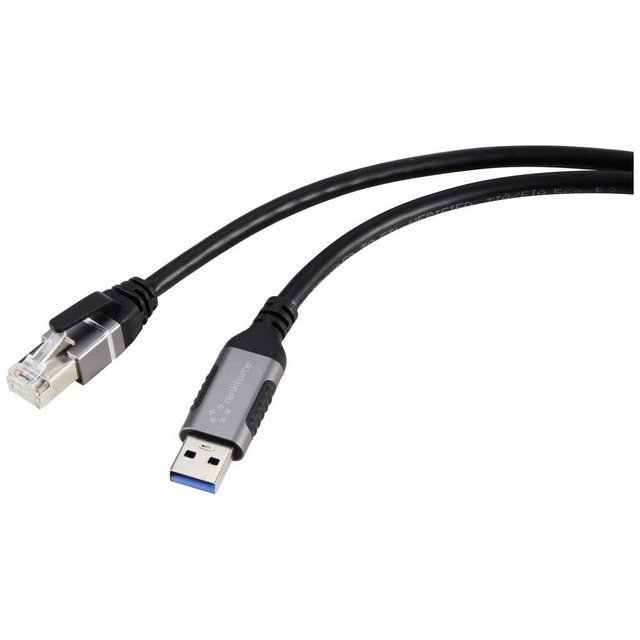 Bild von Renkforce USB, Netzwerk Adapterkabel (1x USB 3.2 Gen 1 Stecker A (USB 3.0) - 1x (RJ45 (1x)), Netzwerkadapter, Grau, Schwarz