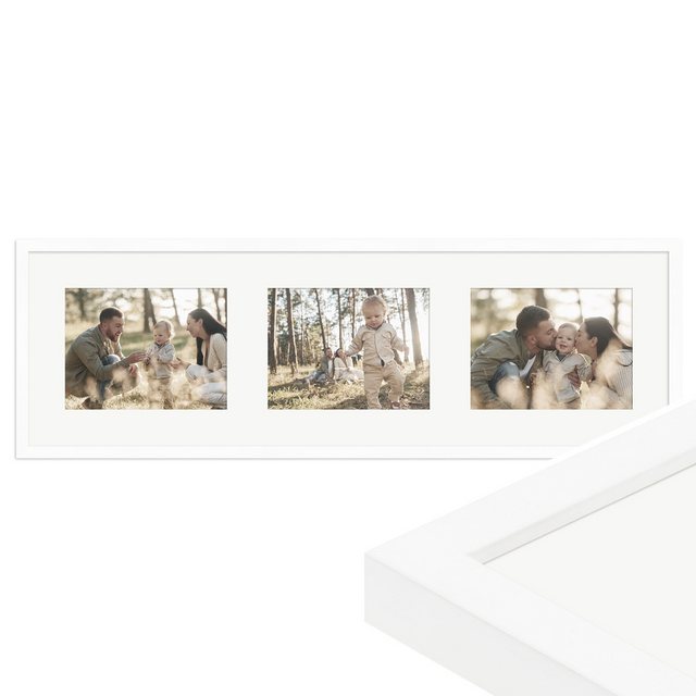 Bild von WANDStyle Galerierahmen G950 25x80 cm, für 3 Bilder, im Format 15x20 cm, aus Massivholz in der Farbe Weiß