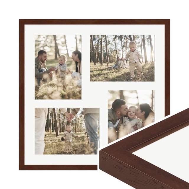 Bild von WANDStyle Galerierahmen G950 40x40 cm, für 4 Bilder, im Format 13x18 cm, aus Massivholz in der Farbe Nussbaum