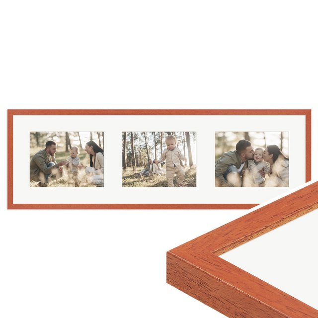 Bild von WANDStyle Galerierahmen G950 25x80 cm, für 3 Bilder, im Format 15x20 cm, aus Massivholz in der Farbe Kirschbaum