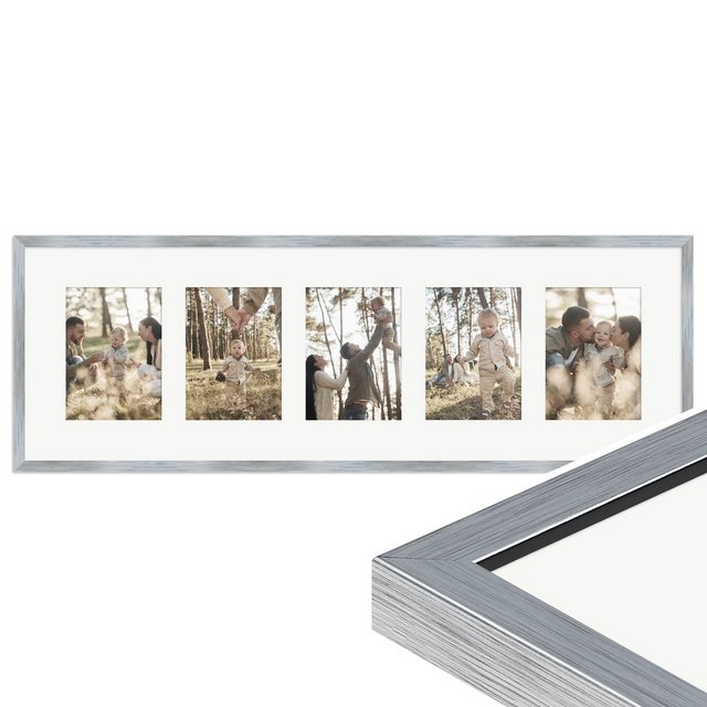 Bild von WANDStyle Galerierahmen G950 30x90 cm, für 5 Bilder, im Format 13x18 cm, aus Massivholz in der Farbe Silber