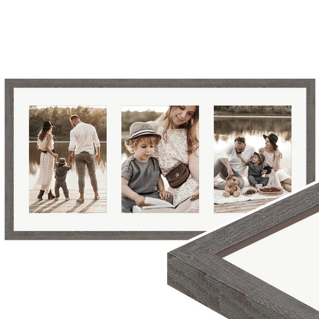Bild von WANDStyle Galerierahmen G950 25x50 cm, für 3 Bilder, im Format 13x18 cm, aus Massivholz in der Farbe Graubraun