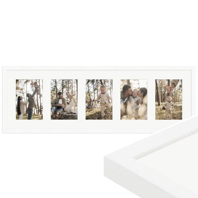 Bild von WANDStyle Galerierahmen G950 23x70 cm, für 5 Bilder, im Format 10x15 cm, aus Massivholz in der Farbe Weiß, gemasert