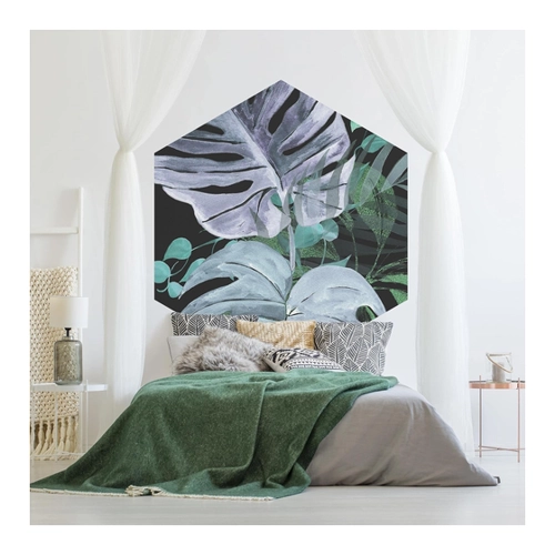 Bild von Hexagon Tapete - Aquarell Tropisches Arrangement Farbenspiel