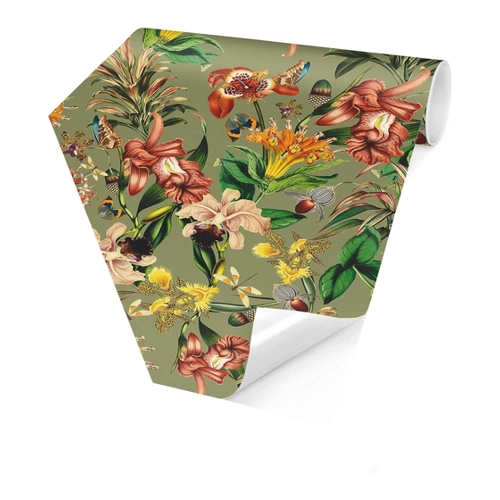 Bild von Hexagon Mustertapete Selbstklebend mit Tropischen Blumen
