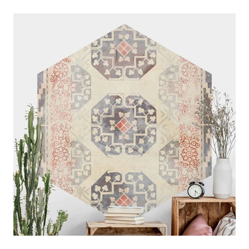 Bild von Hexagon Mustertapete Persisches Vintage Muster in Indigo IV