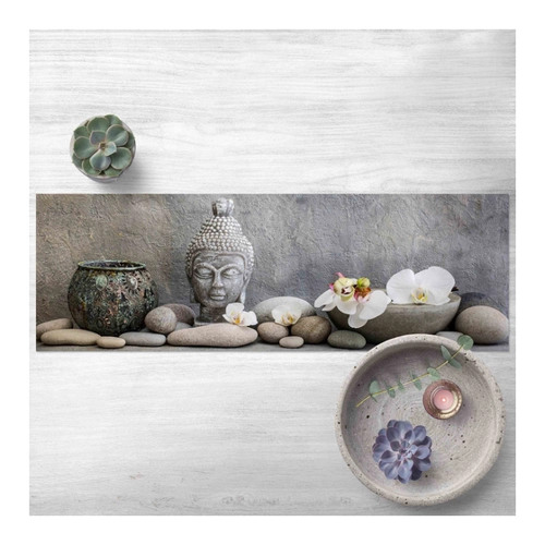 Bild von Vinyl-Teppich Zen Buddha mit weißen Orchideen