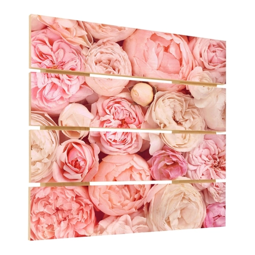 Bild von Holzbild Plankenoptik - Quadrat Rosen Rosé Koralle Shabby