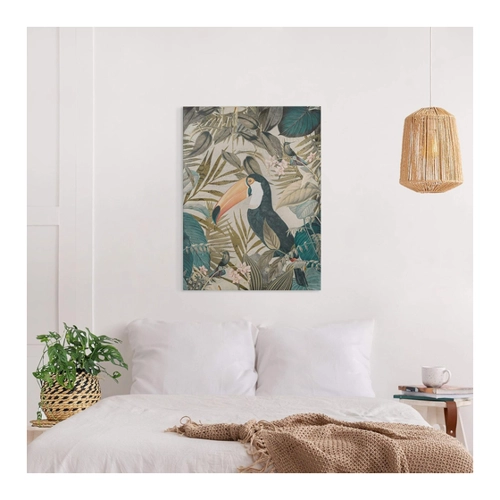 Bild von Leinwandbild Vintage Collage - Tukan im Dschungel
