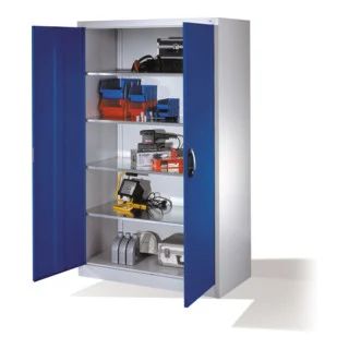 Bild von C+P Werkzeugschrank mit Drehtüren, innen 4 Böden, H1950xB1200xT600mm Front Enzianblau Korpus Lichtgrau