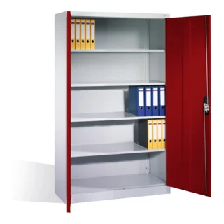Bild von C+P Aktenschrank Acurado mit Drehtüren, 5 Ordnerhöhen, H1950xB1200xT400mm Front Rubinrot Korpus Lichtgrau