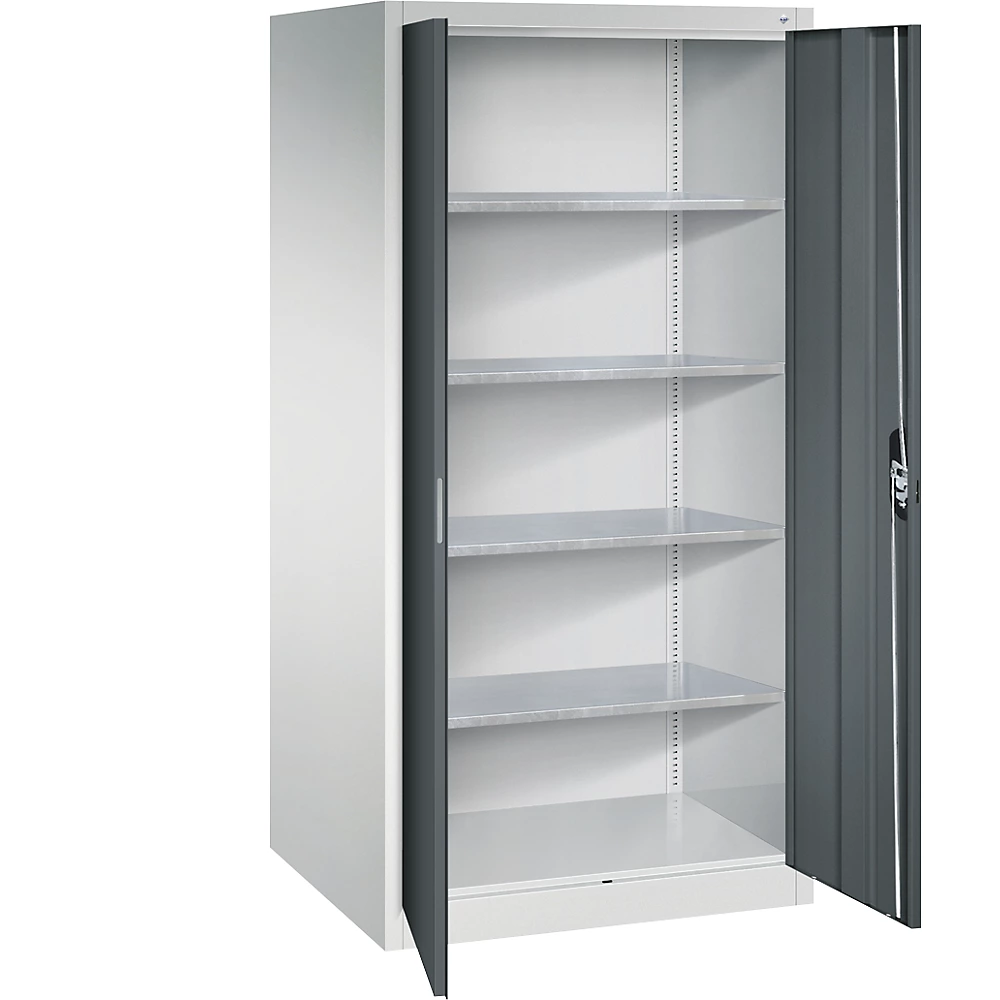 Bild von C+P Schwerlast-Werkzeugschrank XXL mit Drehtüren, innen 4 Böden, H1950xB930xT800mm Front Enzianblau Korpus Lichtgrau