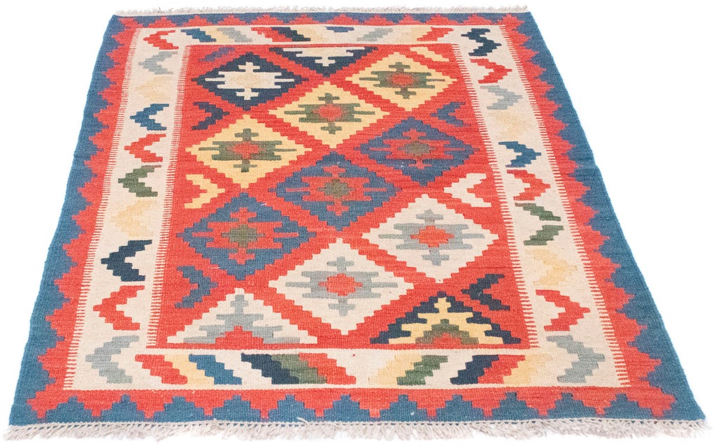 Bild von morgenland Wollteppich "Kelim Fars Teppich handgewebt orange", rechteckig, 4 mm Höhe, Kurzflor