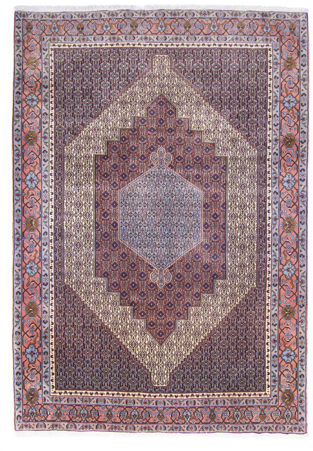 Bild von morgenland Wollteppich "Senneh Medaillon Blu scuro 305 x 202 cm", rechteckig, 15 mm Höhe, Unikat mit Zertifikat