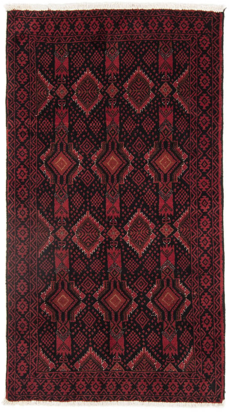 Bild von morgenland Hochflor-Läufer "Belutsch Durchgemustert Rosso scuro 182 x 102 cm", rechteckig, 8 mm Höhe, Handgeknüpft
