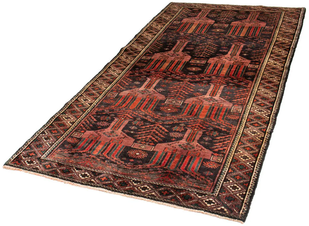 Bild von morgenland Hochflor-Läufer "Belutsch Durchgemustert Rosso chiaro 228 x 114 cm", rechteckig, 8 mm Höhe, Handgeknüpft