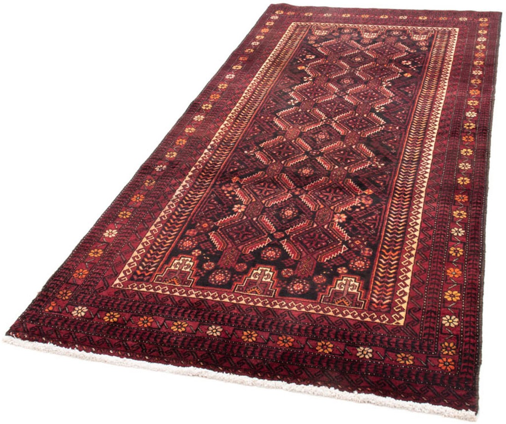 Bild von morgenland Hochflor-Läufer "Belutsch Durchgemustert Rosso scuro 216 x 102 cm", rechteckig, 8 mm Höhe, Handgeknüpft