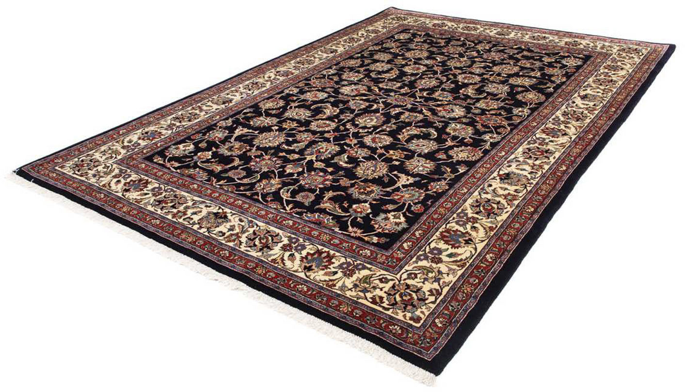 Bild von morgenland Wollteppich »Kaschmar Blumenmuster Blu scuro 304 x 202 cm«, rechteckig, 10 mm Höhe, Unikat mit Zertifikat