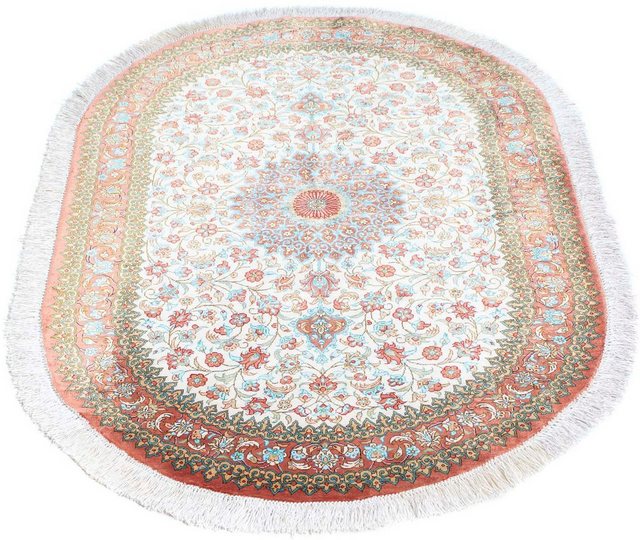 Bild von morgenland Orientteppich »Perser - Ghom oval - 120 x 76 cm - beige«, oval, 10 mm Höhe, Wohnzimmer, Handgeknüpft, Einzelstück mit Zertifikat