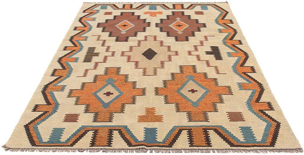 Bild von morgenland Wollteppich "Kelim - Oriental - 205 x 158 cm - mehrfarbig", rechteckig, 4 mm Höhe, Wohnzimmer, Einzelstück
