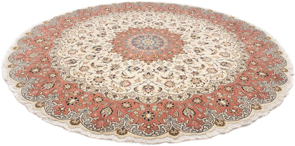 Bild von morgenland Orientteppich "Perser - Täbriz - Royal rund - 242 x 242 cm - beige", rund, 7 mm Höhe, Wohnzimmer, Handgeknüpft, Einzelstück mit Zertifikat