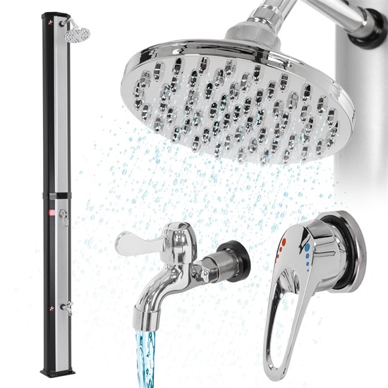 Bild von ML-DESIGN Solardusche Solardusche mit Fußdusche und Regenduschkopf warmes Wasser bis 60°C, Gartendusche Silber-Schwarz ohne Bodenplatte eckig 13,5x17,5x217cm