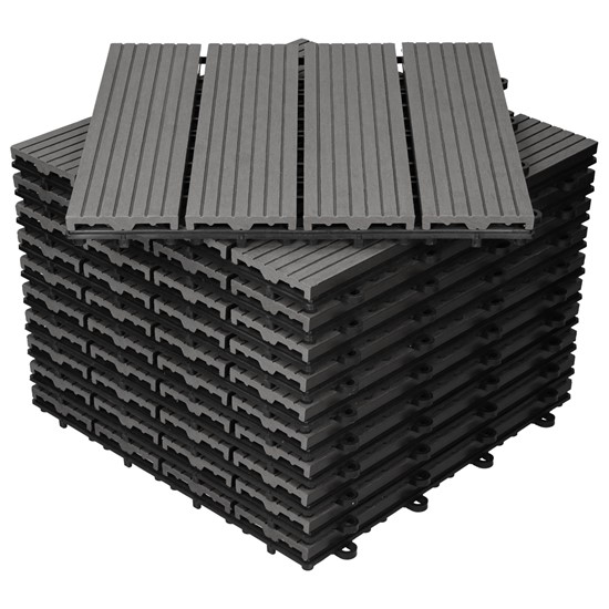 Bild von ECD Germany Terrassendielen WPC Terrassenfliesen mit Drainage und Klicksystem für Garten Balkon, BxL: je 30x30 cm, 22 mm Stärke, (11-St), Bodenbelag für 1m² Anthrazit rutschfest Balkonfliesen Klickfliesen