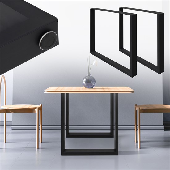 Bild von ECD Germany Tischbein 2er Set Tischgestell aus Vierkantprofilen aus pulverbeschichtete Stahl, Tischfuß 60x72 cm Schwarz Industriedesign Metall Tischkufen