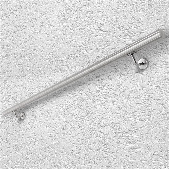 Bild von ECD Germany Edelstahl V2A Handlauf 160cm, rund Ø42mm, rostfrei, gebürstet, Innen/Außen, inkl. Wandhalterung, Edelstahlhandlauf Wandhandlauf Treppengeländer Geländer Treppe Wandhalter Haltegriff Stange