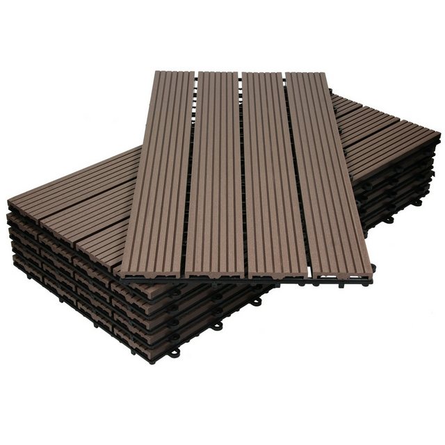 Bild von ECD Germany Terrassendielen WPC Terrassenfliesen mit Drainage und Klicksystem für Garten Balkon, BxL: je 30x60 cm, 22 mm Stärke, (24-St), Bodenbelag für 4m² Dunkelbraun rutschfest Balkonfliesen Klickfliesen