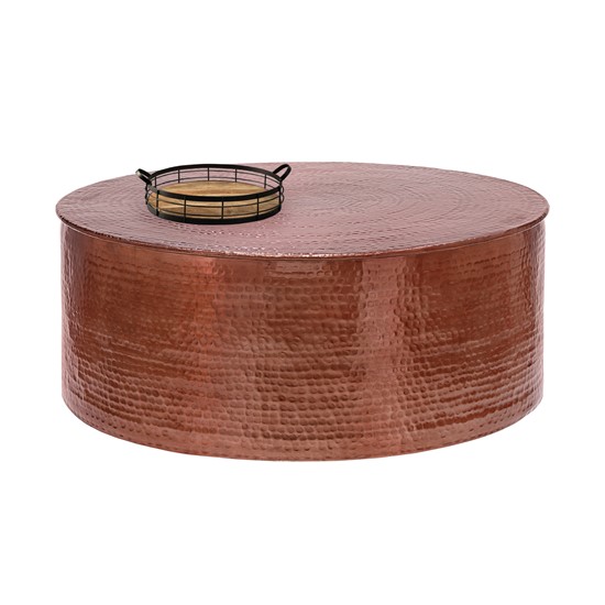 Bild von WOMO-DESIGN Couchtisch Beistelltisch Wohnzimmertisch Loungetisch Sofatisch Metalltisch, Kupfer Ø90x37cm Unikat Hammerschlag-Optik Handgefertigt Rund Aluminium