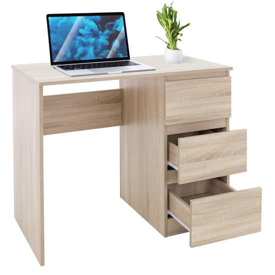 Bild von ML-DESIGN Schreibtisch Bürotisch mit 3 Schubladen, 3 Regale und Tastaturauszug für Heim /Bürö, Arbeitstisch Bürotisch Büromöbel Laptoptisch PC Tisch viel Stauraum