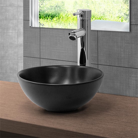 Bild von Waschbecken Rundform ohne Überlauf Ø 28x15 cm Schwarz matt aus Keramik ML-Design