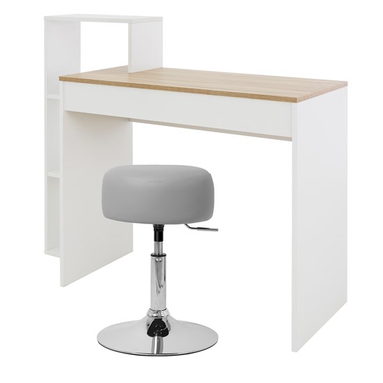 Bild von Schreibtisch mit Sitzhocker Grau 110x72x40 cm Weiß/Sonoma-Eiche aus Holz ML-Design