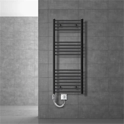 Bild von Elektrischer Badheizkörper mit Heizstab 900W 500x1200 mm Anthrazit gebogen mit Seitenanschluss LuxeBath