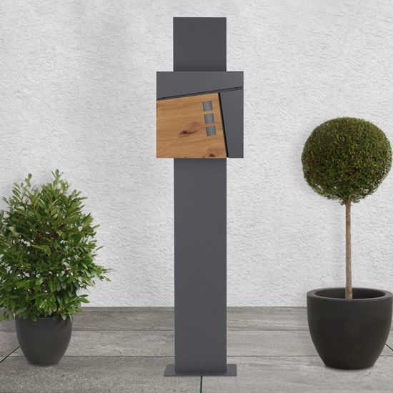 Bild von ML-Design Standbriefkasten mit Zeitungsfach Anthrazit- Holzoptik mit Pfosten