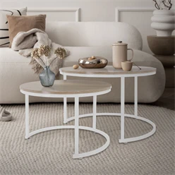 Bild von ML-DESIGN Couchtisch Beistelltisch in 2 Größen MDF-Platte mit Metallrahmen Satztische (Komplett-Set), Sofatisch Kaffeetisch Wohntimmertische Set Ø 59x40 / 74x48 cm