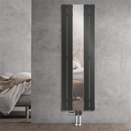 Bild von Badheizkörper Flach mit Spiegel und Boden Anschlussgarnitur 1600x450 mm Anthrazit ML-Design