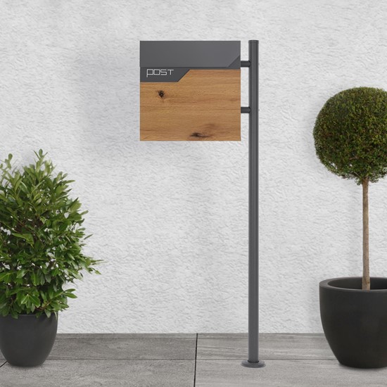 Bild von ML-DESIGN Standbriefkasten Briefkasten Postkasten mit Zeitungsfach, inkl. Standfuß, Briefkastenanlage mit Ständer Anthrazit 120cm Mailbox mit Pfosten