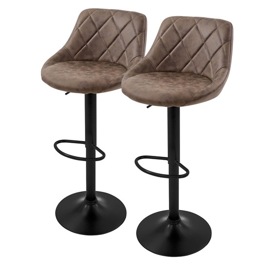 Bild von ML-DESIGN Barhocker Gepolsterter Barstuhl mit Rückenlehne und Fußstütze, 360° drehbar (2 St), Drestuhl höhenverstellbar 62-82 cm, Braun, Bezug aus Kunstleder