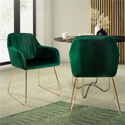 Bild von ML-DESIGN Stuhl Esszimmerstuhl mit Rücken- und Armlehnen, Samtbezug, ergonomisch (Komplett-Set, 2 St), Wohnzimmerstuhl Grün, goldenes Metallgestell Küchenstuhl Sessel