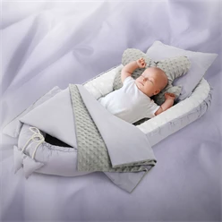 Bild von Joyz Babybett Baby Nestchen mit Muster aus Baumwolle waschbar bei 40 Grad, 5-tlg., Babynest 5 teilig Elefant mit Hellgrauem Minky 90x50cm Baumwolle