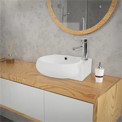 Bild von ML-Design Waschbecken aus Keramik in Weiß 43x28x15 cm Oval Klein Hahnloch Rechts