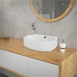 Bild von ML-Design Waschbecken aus Keramik in Weiß, 43x28x15 cm, Oval, klein, Hahnloch links, Wandmontage oder Aufsatzwaschbecken, Moderne Waschtisch Waschschale Waschplatz Handwaschbecken, für Badezimmer