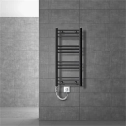 Bild von Elektrischer Badheizkörper mit Heizstab 600W 400x800 mm Anthrazit gebogen mit Seitenanschluss LuxeBath
