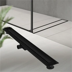 Bild von Edelstahl Duschrinne befliesbar 90 cm und Siphon Komplettset Schwarz flach LuxeBath