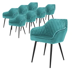 Bild von ML-DESIGN Stuhl Esszimmerstühle mit Rücken- & Armlehne moderne Design Küchenstühle (8 St), Küchenstuhl Blau mit Samtbezug, Ergonomischer Polsterstuhl