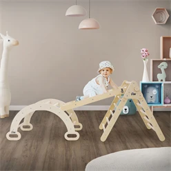 Bild von Joyz Klettergerüst Indoor Holz Spielplatz Motorik Lernspielzeug Kinder Kletterspielzeug, (3-St), Kletterbogen + Rutsche & Kletterbogen Bogenwippe mit Kletterrampe