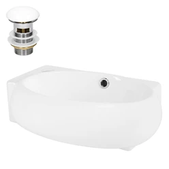Bild von LuxeBath Waschbecken Aufsatzwaschbecken aus Keramik für Badezimmer/Gäste-WC, Handwaschbecken Weiß inkl. Ablaufgarnitur mit Überlauf Hahnloch links